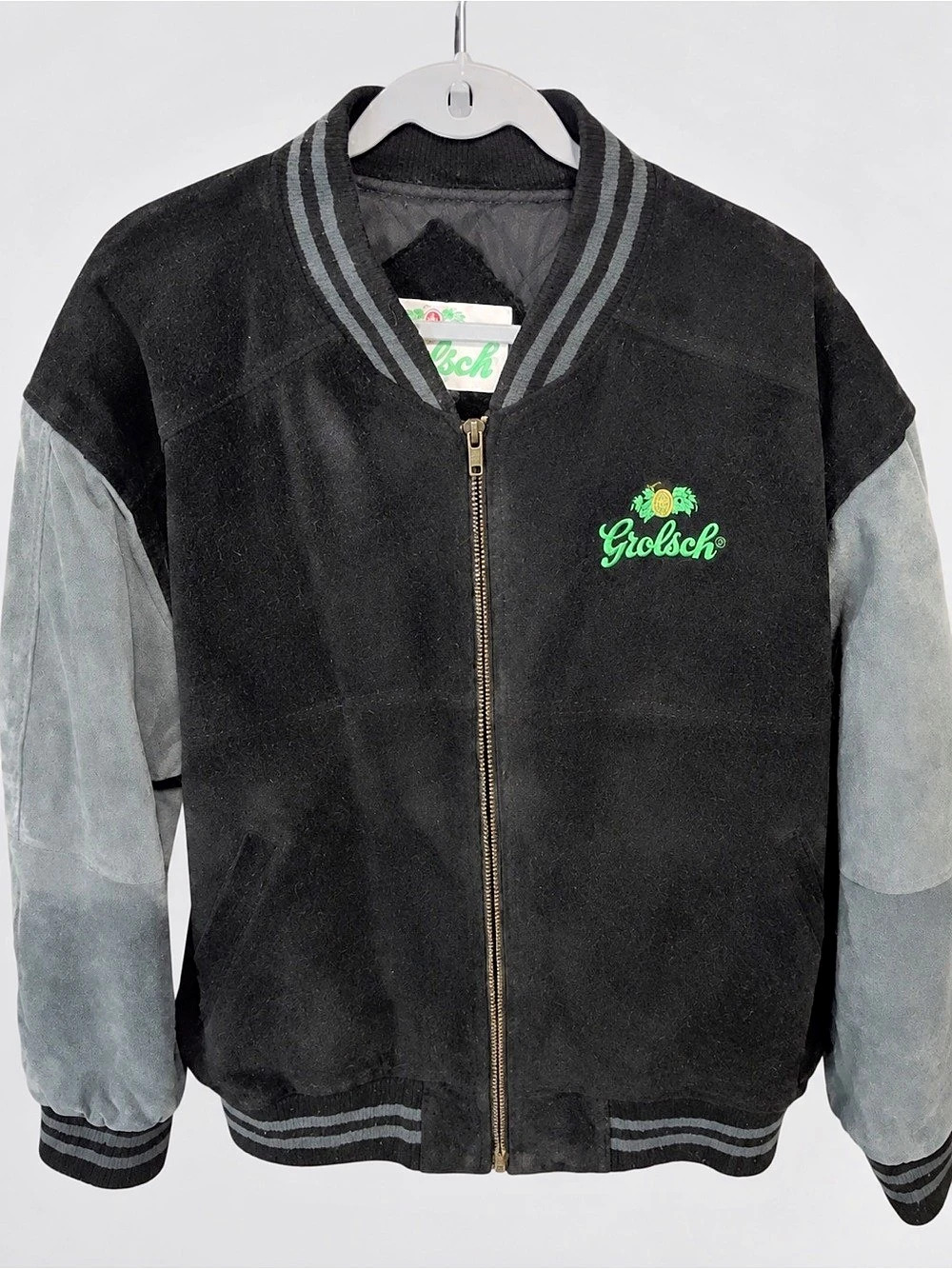 Grolsch Men's Black & Gray Bomber Jacket Size Large